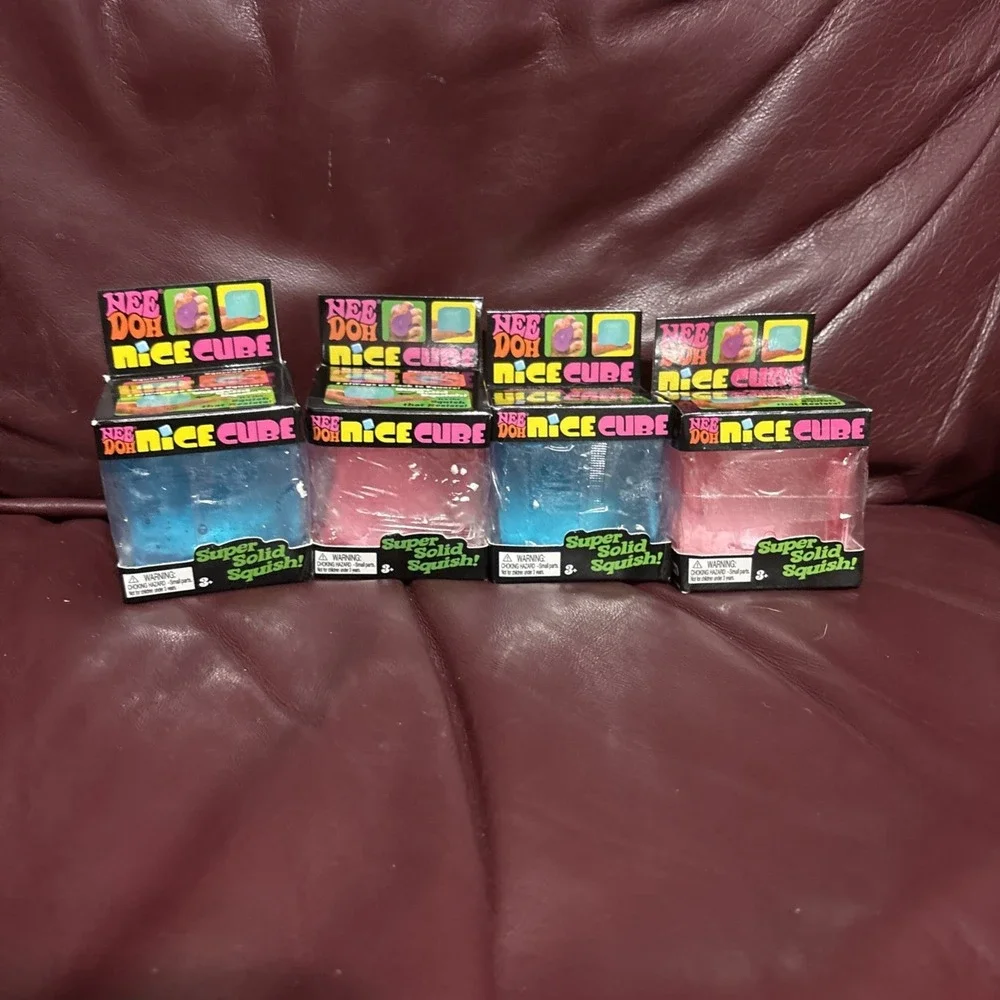 NEE DOH Cube Super Solid Squish! Blue Pink LOT OF 4 Read